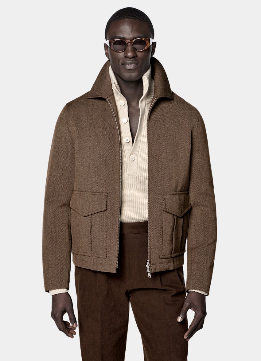 SUITSUPPLY 意大利 E.Thomas 生产的羊毛面料 中棕色飞行员夹克