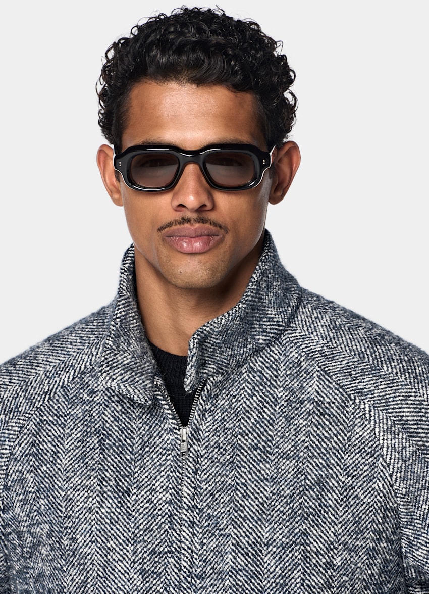 SUITSUPPLY Wool Blend by Emmetex, Italy Navy Herringbone Raglan Bomber Jacket