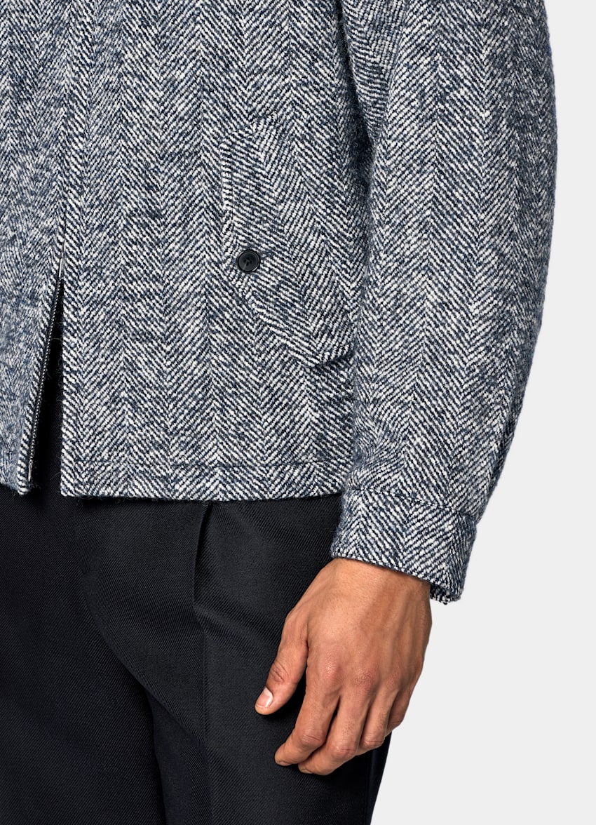 SUITSUPPLY Wool Blend by Emmetex, Italy Navy Herringbone Raglan Bomber Jacket