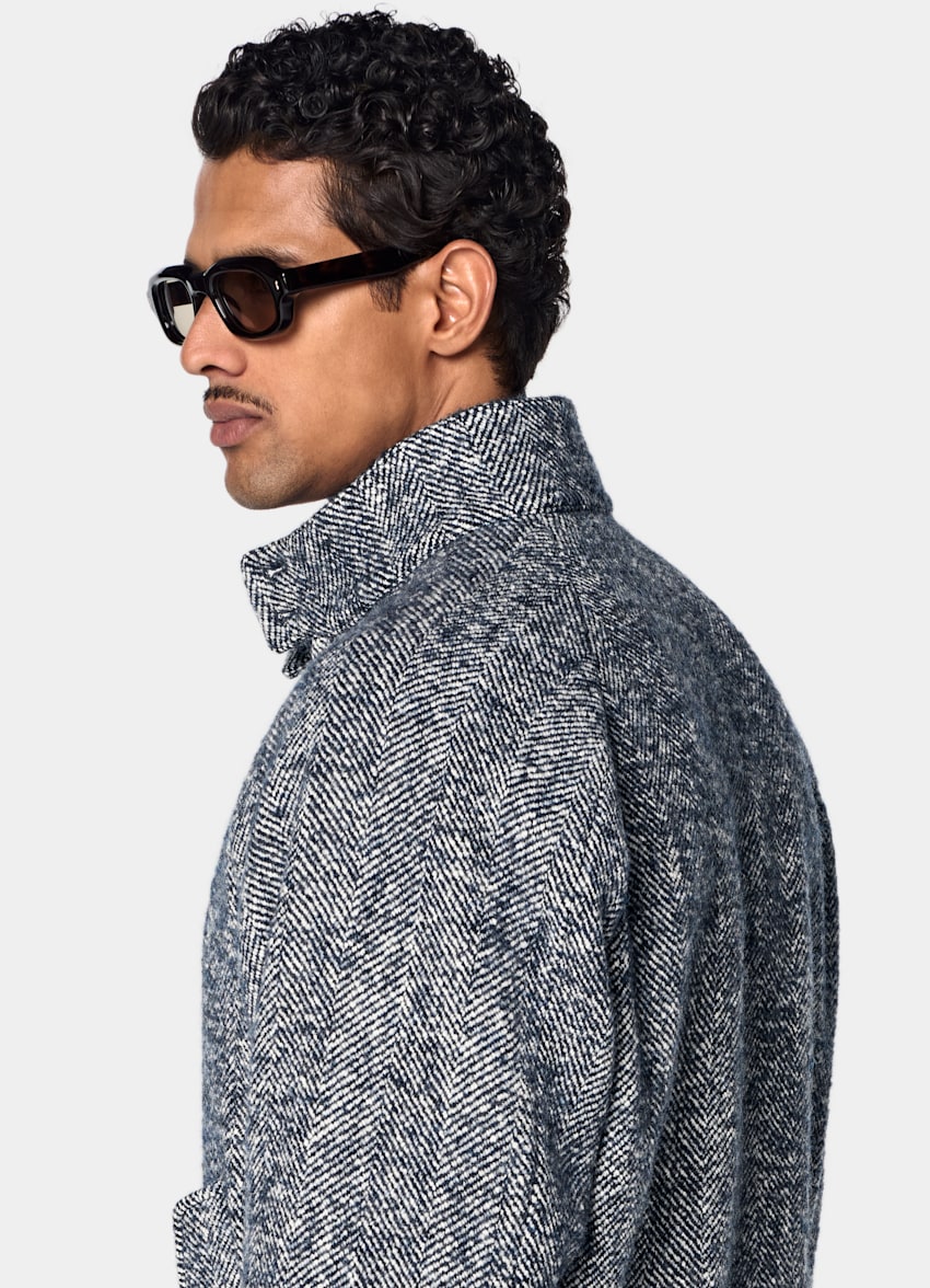 SUITSUPPLY Wool Blend by Emmetex, Italy Navy Herringbone Raglan Bomber Jacket