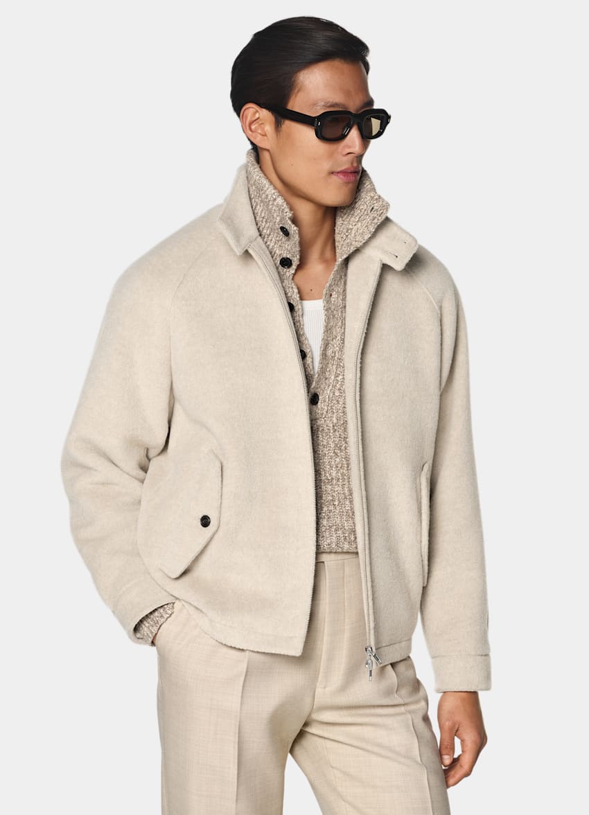 SUITSUPPLY Llama Wool von Piacenza, Italien Light Taupe Raglan Bomber Jacket