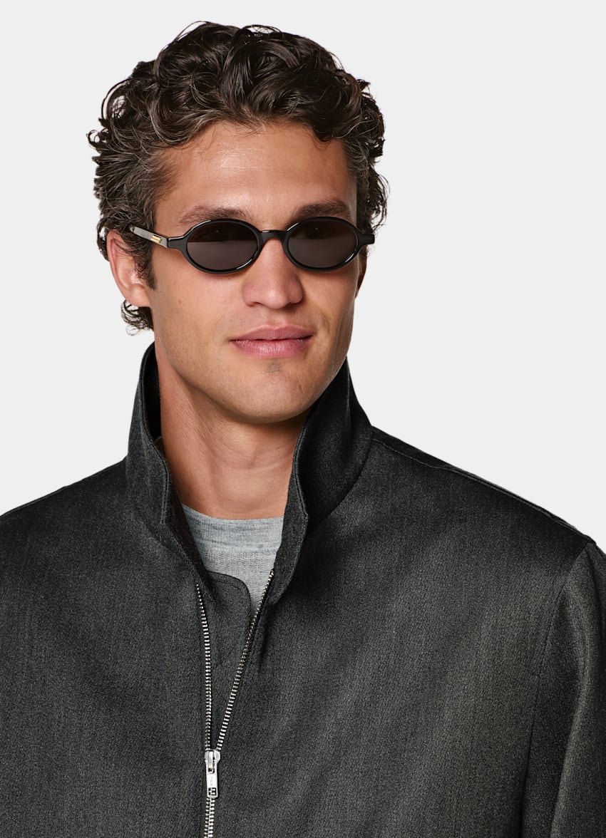 SUITSUPPLY Wool Cotton by Moon, United Kingdom Dark Grey Bomber Jacket