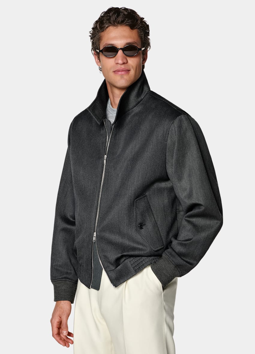 SUITSUPPLY Wool Cotton by Moon, United Kingdom Dark Grey Bomber Jacket