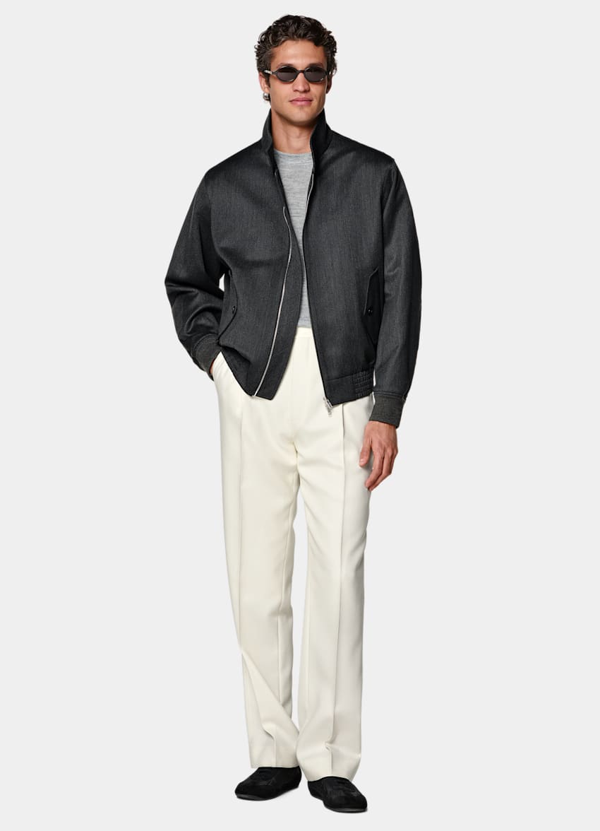 SUITSUPPLY Wool Cotton by Moon, United Kingdom Dark Grey Bomber Jacket