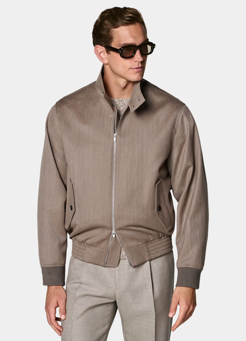 SUITSUPPLY 英国 Moon 生产的棉、羊毛面料 中棕色飞行员夹克