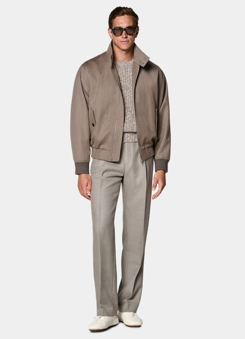 SUITSUPPLY 英国 Moon 生产的棉、羊毛面料 中棕色飞行员夹克
