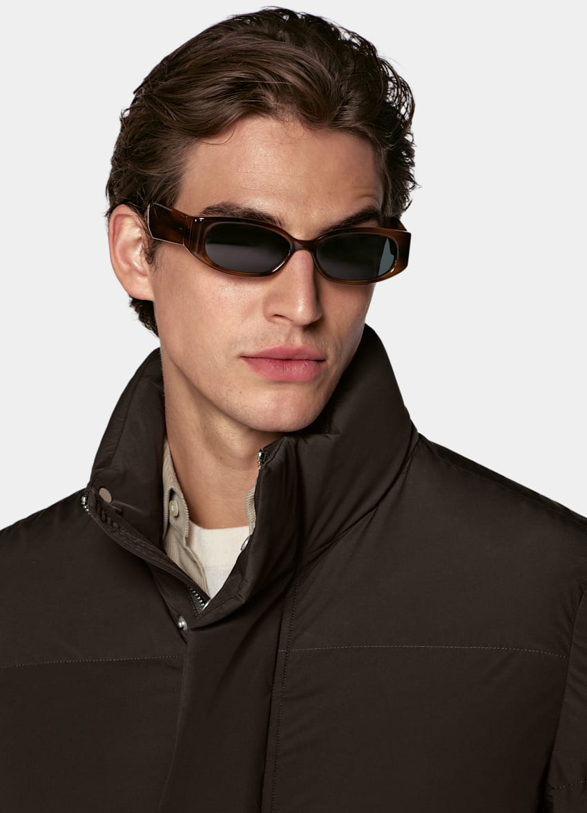 SUITSUPPLY Technical Fabric Dark Brown Puffer Jacket