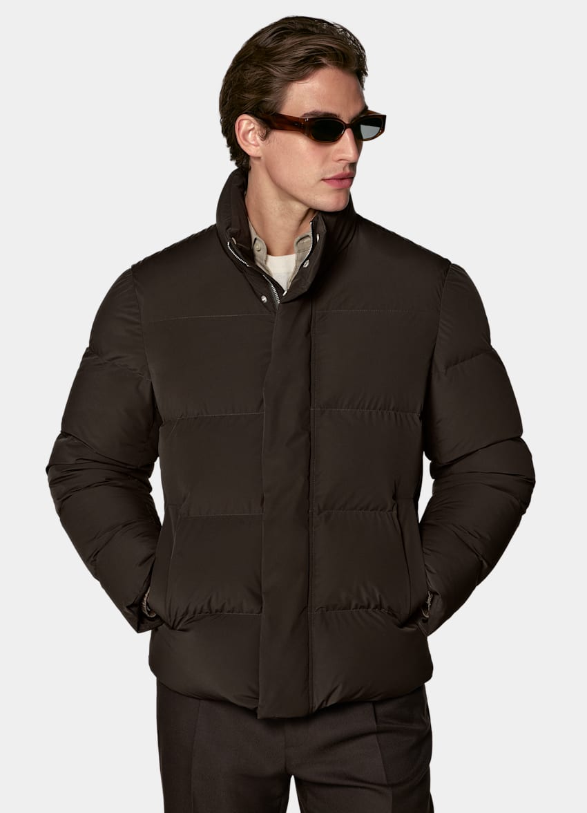 SUITSUPPLY Technical Fabric Dark Brown Puffer Jacket