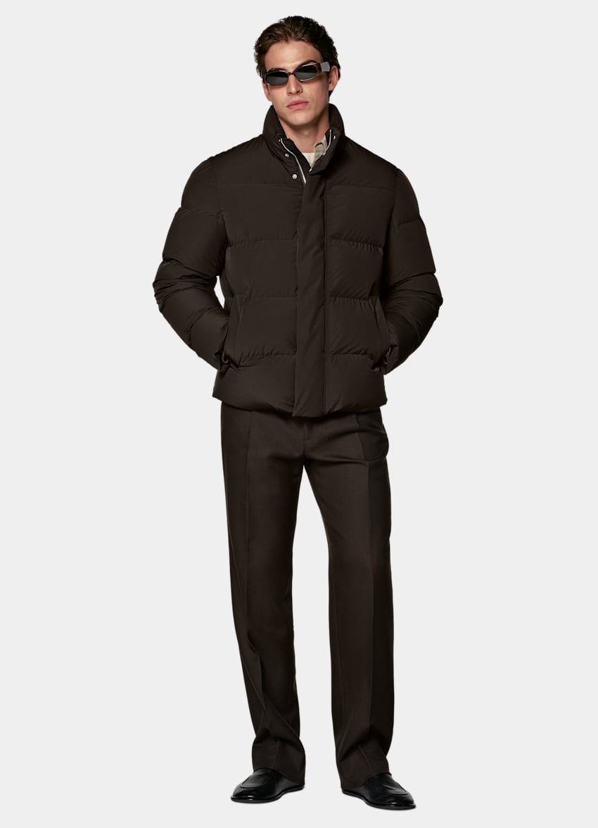 SUITSUPPLY Technical Fabric Dark Brown Puffer Jacket