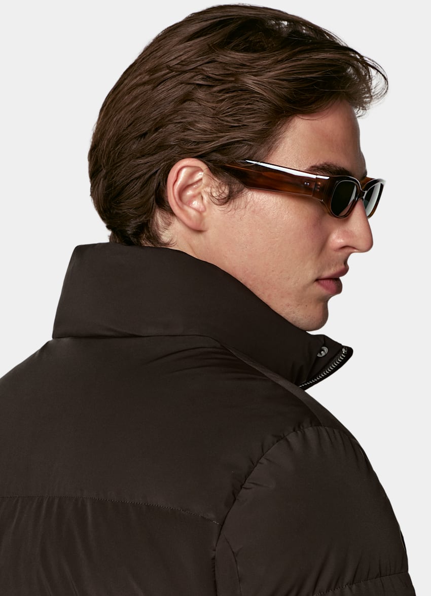 SUITSUPPLY Technical Fabric Dark Brown Puffer Jacket