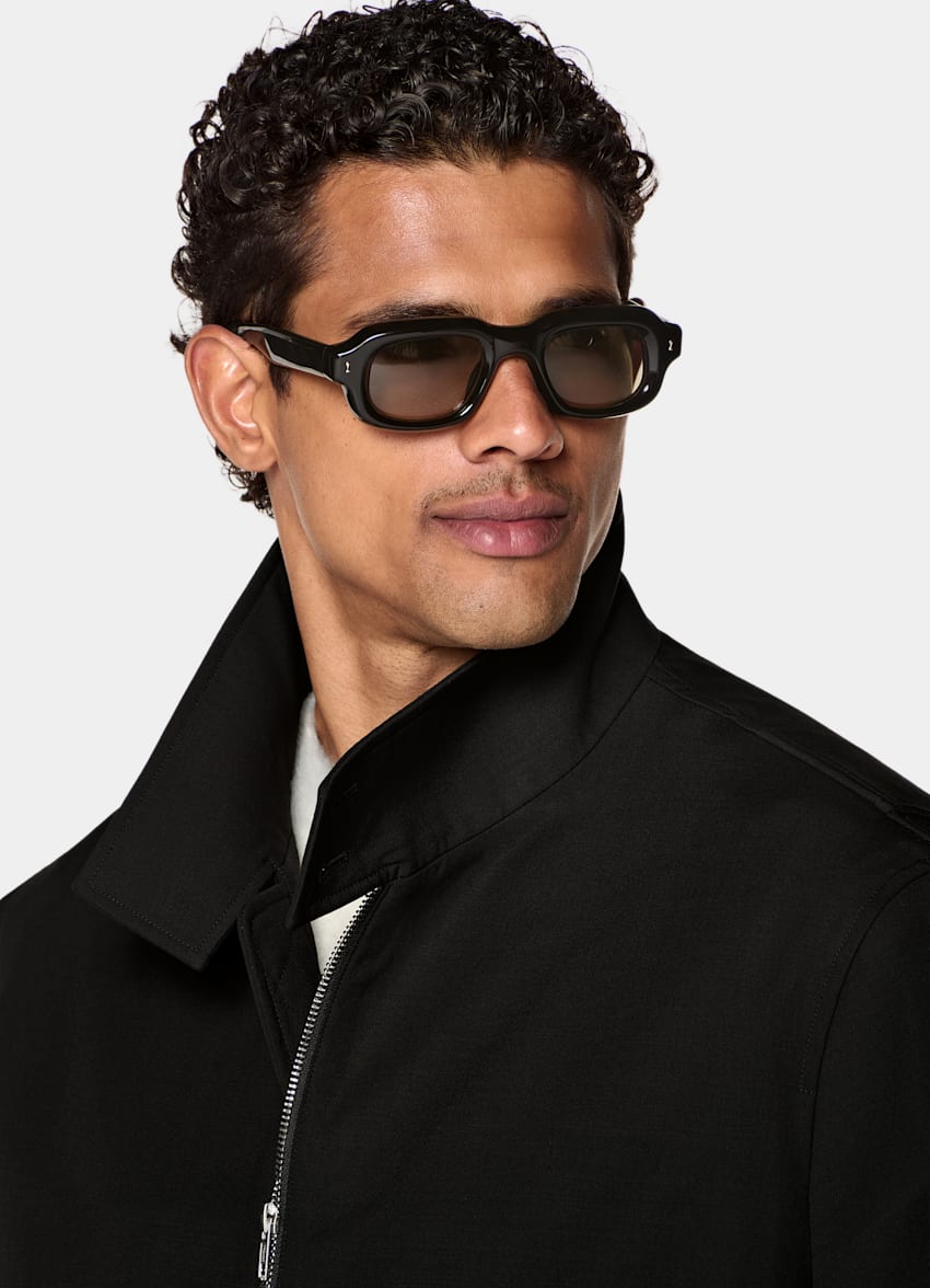 SUITSUPPLY 意大利 ARCH&eacute; 生产的羊毛混纺面料 黑色飞行员夹克
