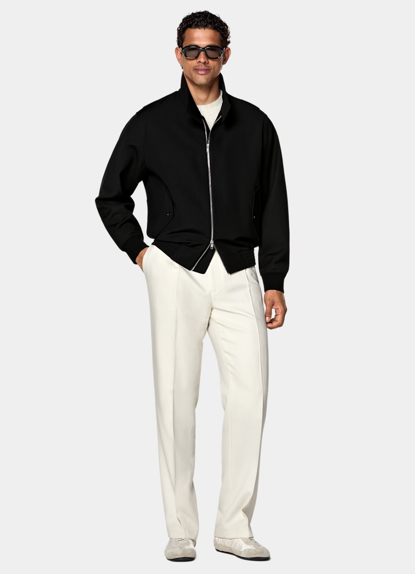 SUITSUPPLY 意大利 ARCH&eacute; 生产的羊毛混纺面料 黑色飞行员夹克