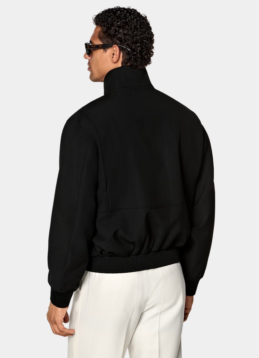 SUITSUPPLY 意大利 ARCH&eacute; 生产的羊毛混纺面料 黑色飞行员夹克