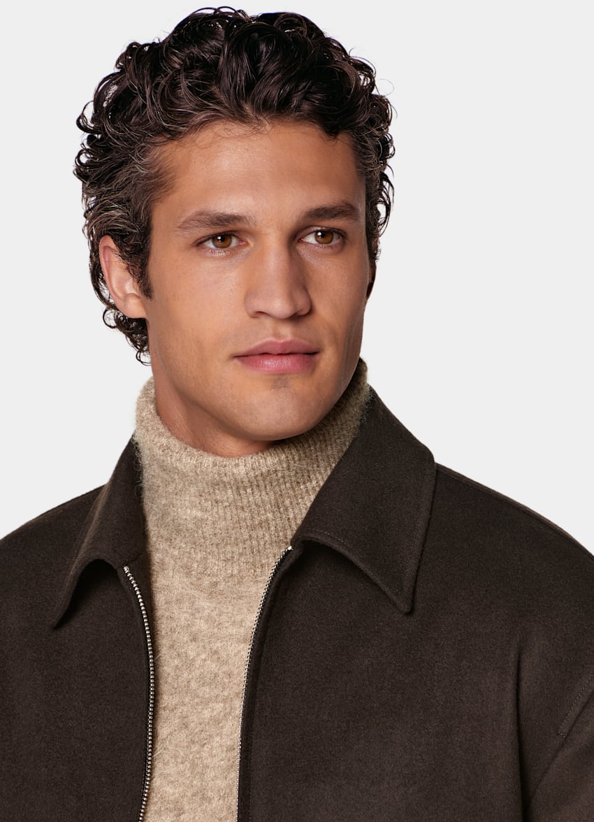 SUITSUPPLY Pure Wool Dark Brown Bomber Jacket