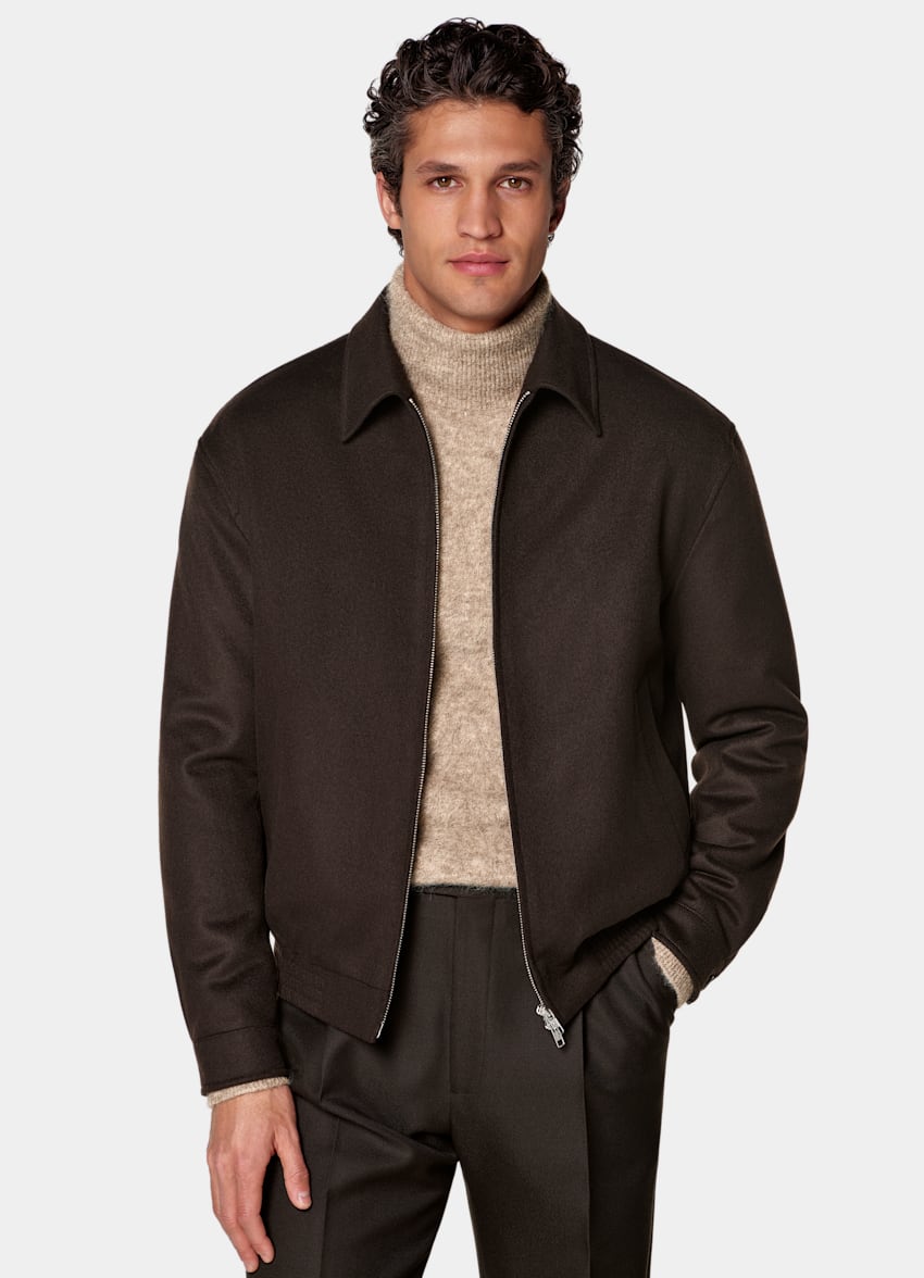 SUITSUPPLY Pure Wool Dark Brown Bomber Jacket