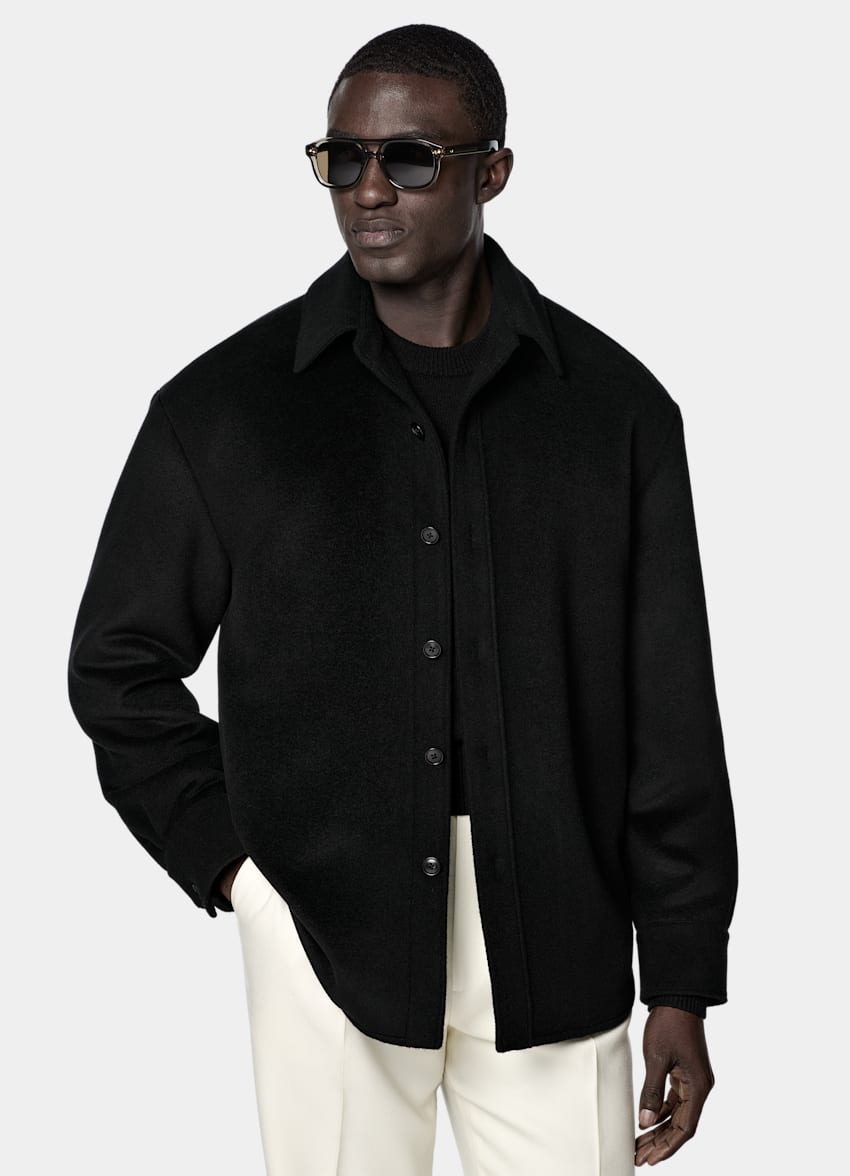 SUITSUPPLY Pure Wool Black Relaxed Overshirt Jacket