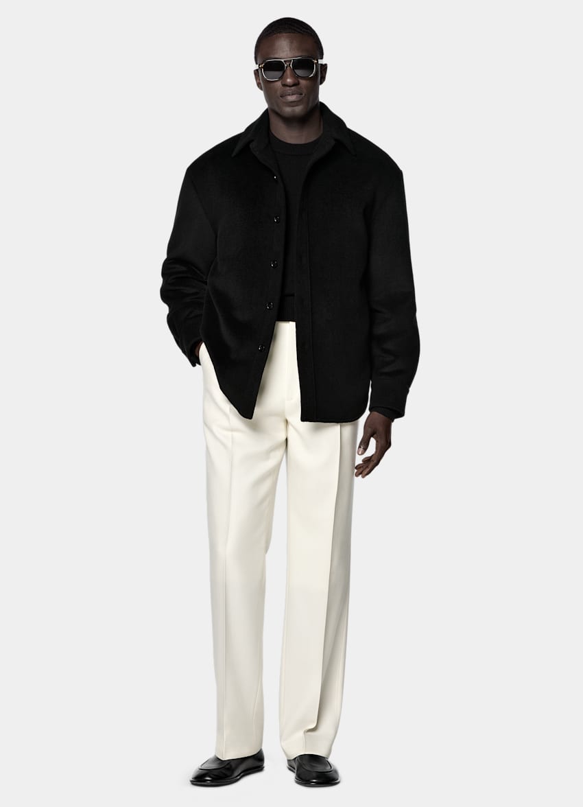 SUITSUPPLY Pure Wool Black Relaxed Overshirt Jacket