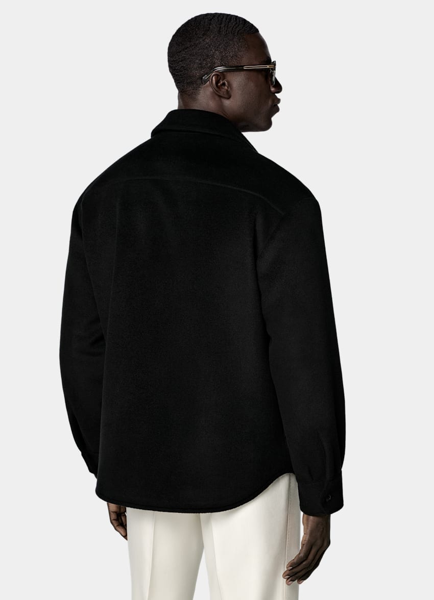 SUITSUPPLY Pure Wool Black Relaxed Overshirt Jacket