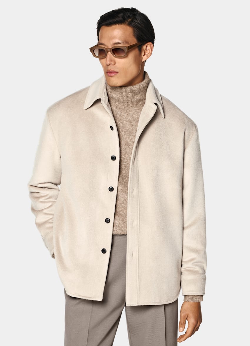 SUITSUPPLY Pura lana Giacca camicia taupe chiaro relaxed fit