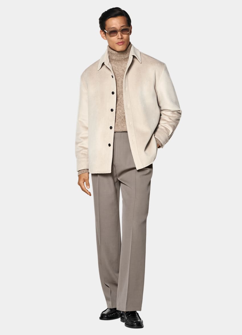 SUITSUPPLY Pura lana Giacca camicia taupe chiaro relaxed fit
