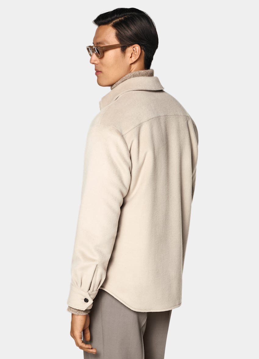 SUITSUPPLY Pura lana Giacca camicia taupe chiaro relaxed fit