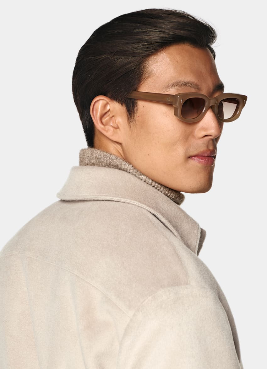 SUITSUPPLY Pura lana Giacca camicia taupe chiaro relaxed fit