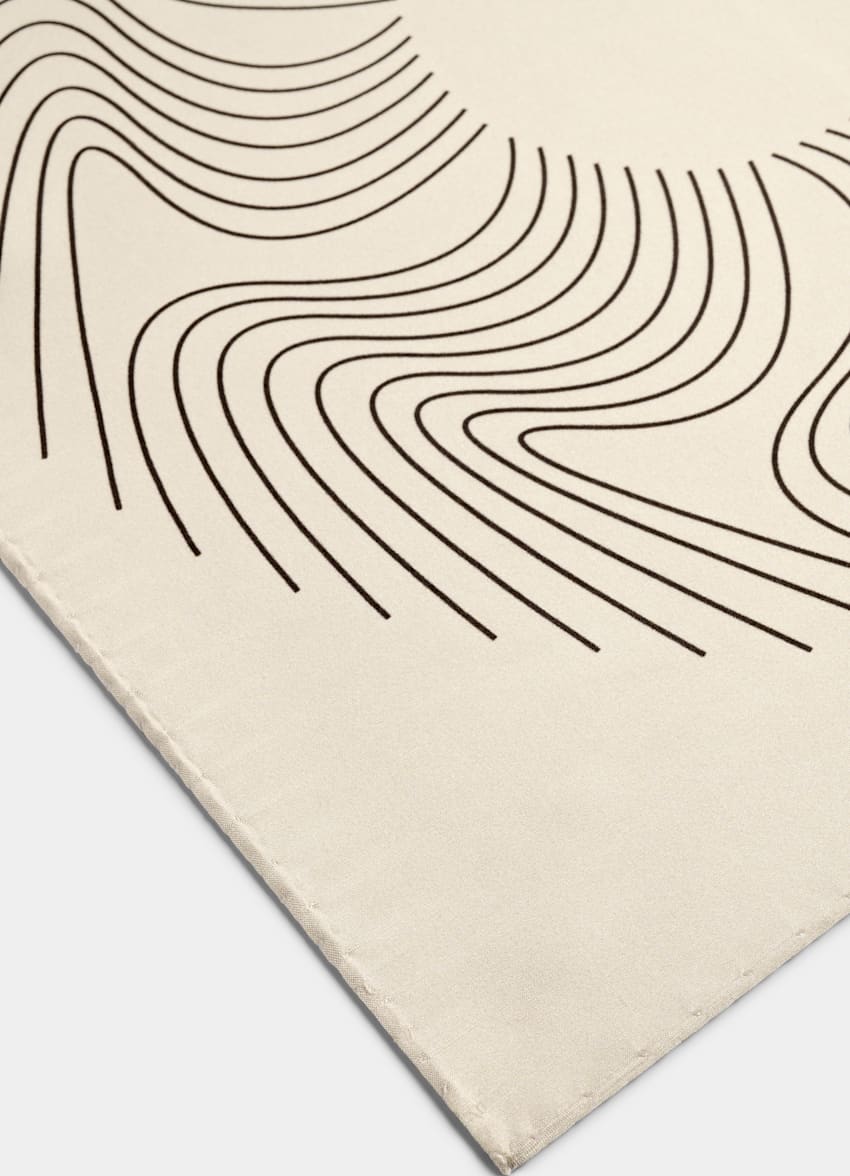 SUITSUPPLY Pure Silk Light Brown Graphic Pocket Square
