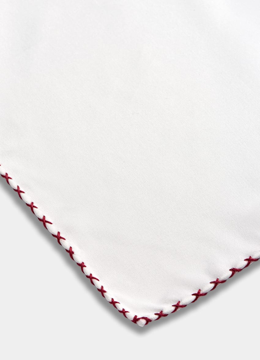 SUITSUPPLY Cotton Silk by Silk Pro, Italy White Stitch Edge Pocket Square