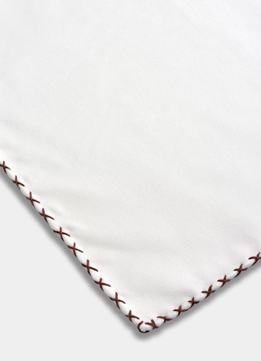 SUITSUPPLY Cotton Silk by Silk Pro, Italy White Stitch Edge Pocket Square