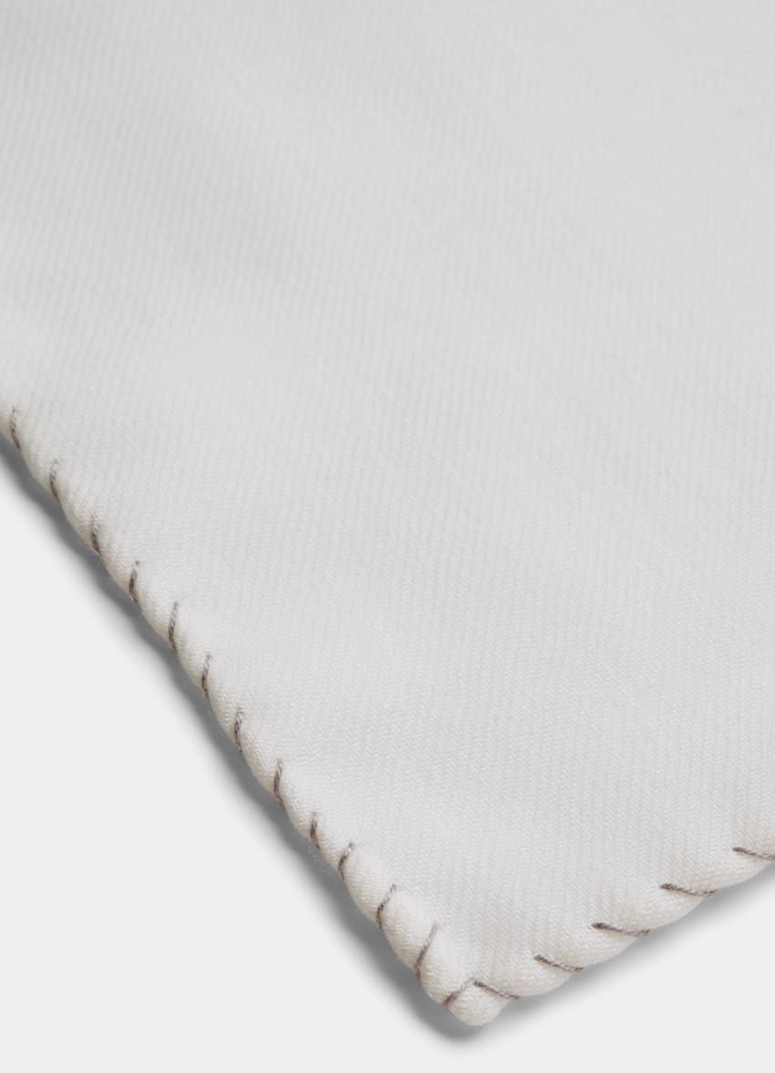 SUITSUPPLY Pura lana de Magistri, Italia Pañuelo de bolsillo blanco con borde cosido