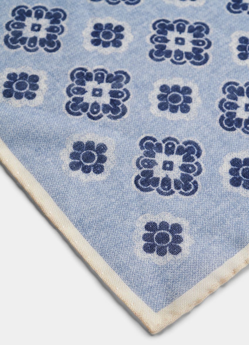 SUITSUPPLY Lana y seda de Silk Pro, Italia Pañuelo de bolsillo azul floreado