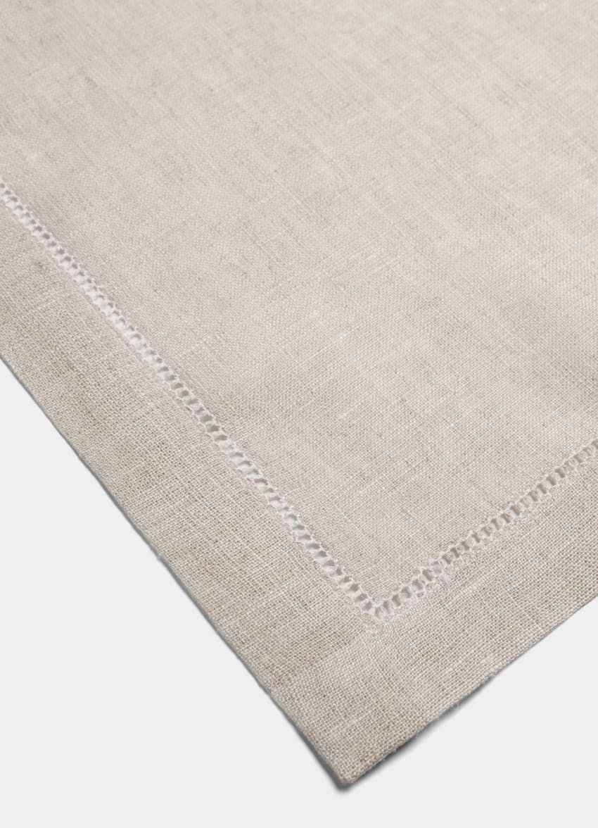SUITSUPPLY Pure Linen by Silk Pro, Italy Light Brown Pocket Square