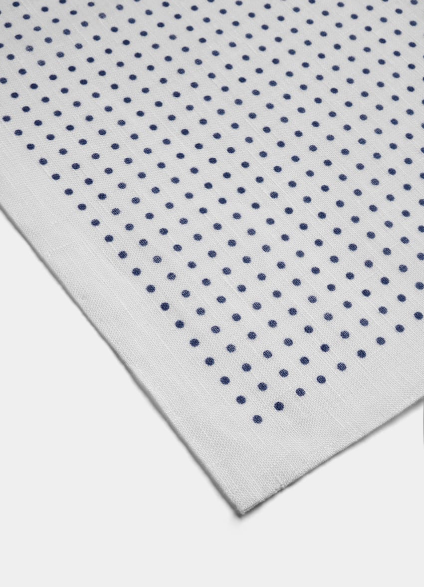 SUITSUPPLY Pure Linen by Silk Pro, Italy White Dots Pocket Square