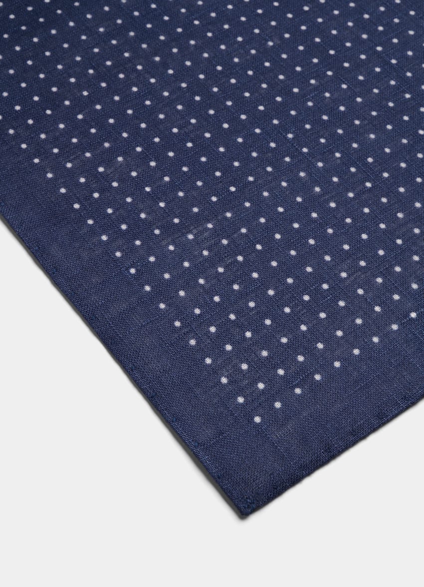 SUITSUPPLY Puro lino de Silk Pro, Italia Pañuelo de bolsillo azul marino a lunares