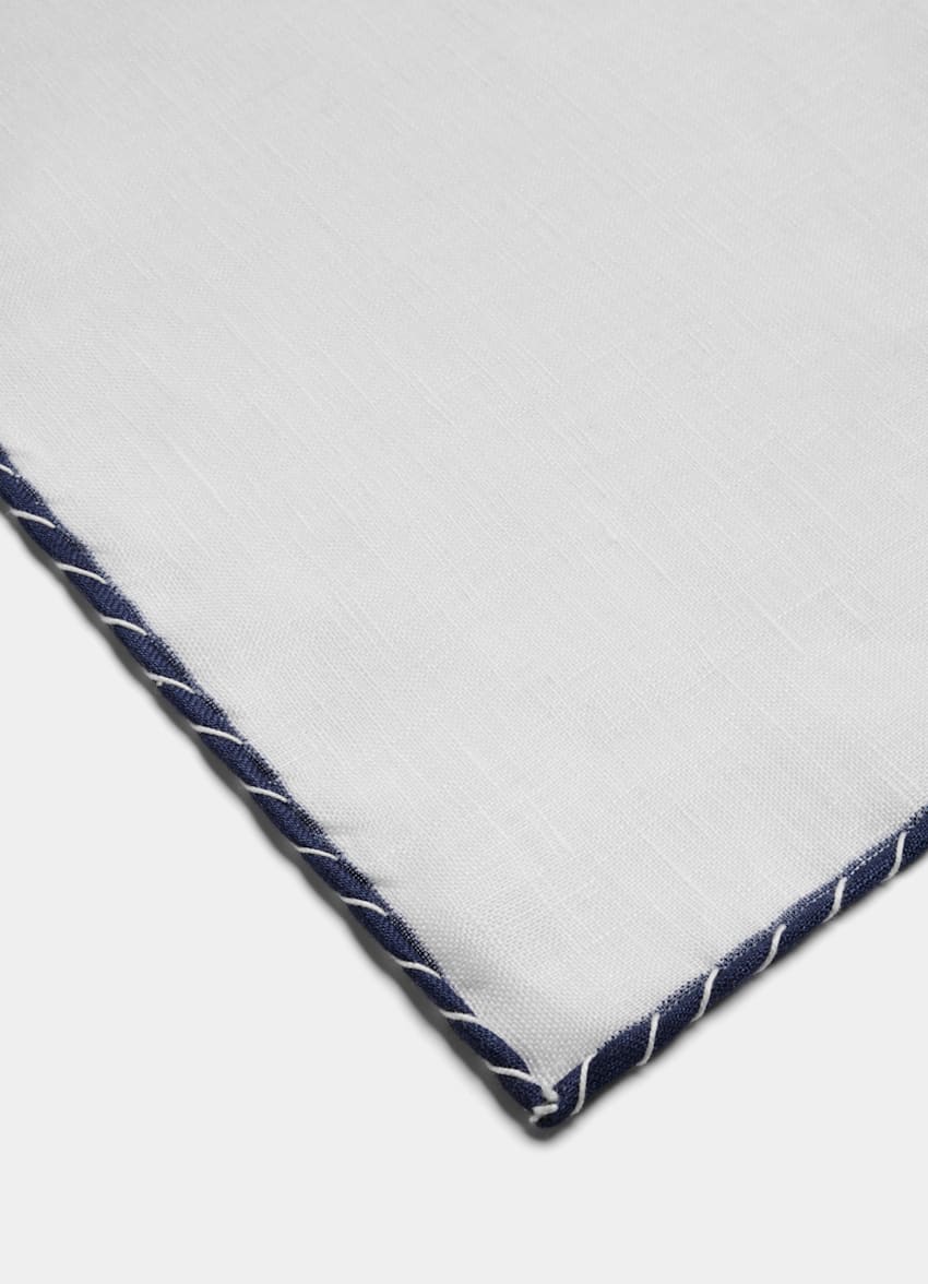 SUITSUPPLY 意大利 Silk Pro 生产的亚麻面料 白色缝边口袋巾