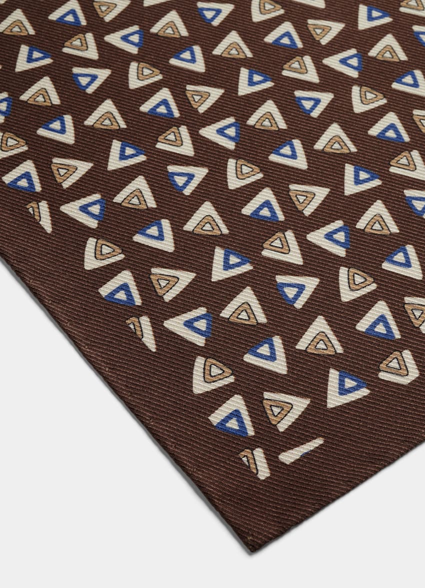 SUITSUPPLY Pure Silk by Silk Pro, Italy Brown Graphic Pocket Square