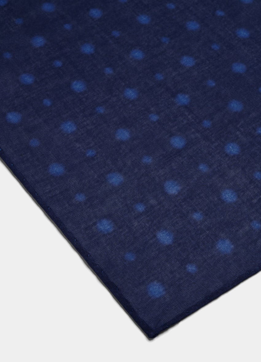 SUITSUPPLY Pure Cotton by Silk Pro, Italy Blue Graphic Pocket Square