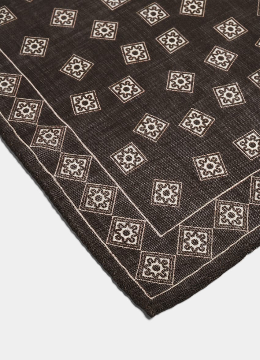 SUITSUPPLY Lana y seda de Silk Pro, Italia Pañuelo de bolsillo marrón con motivo gráfico