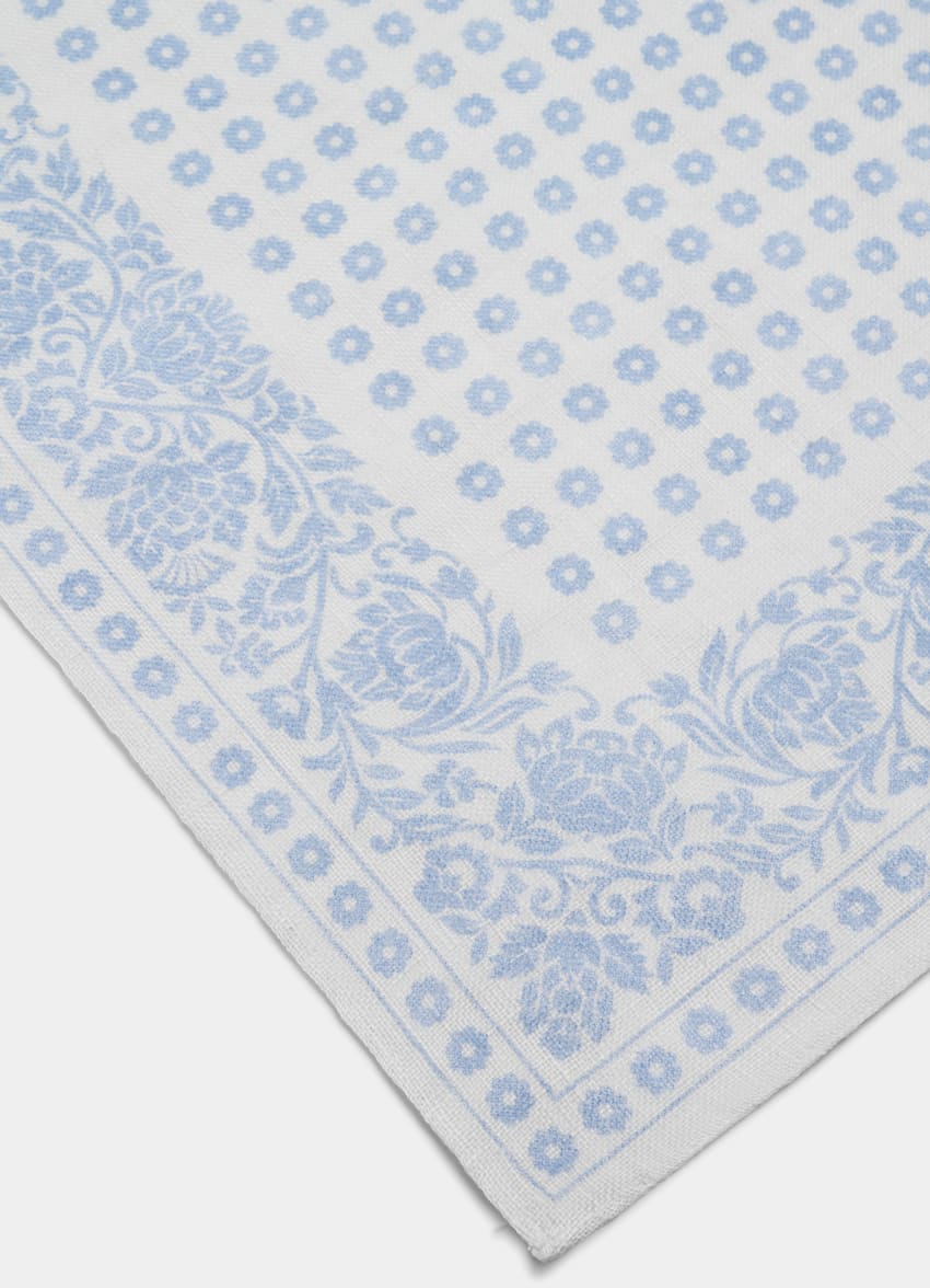 SUITSUPPLY Rent linne från Silk Pro, Italien Grafisk benvit bröstnäsduk