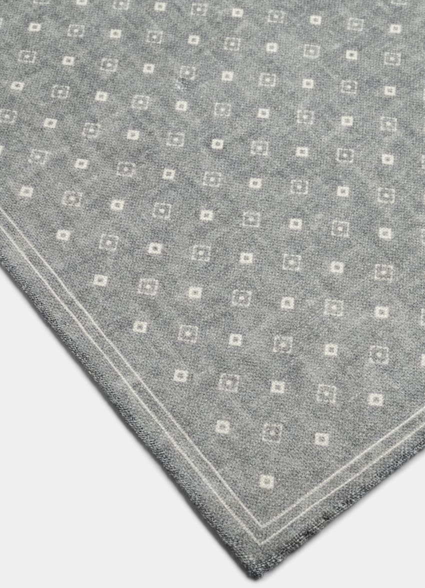 SUITSUPPLY 意大利 Silk Pro 生产的羊毛、丝绸面料 浅灰色图纹口袋巾