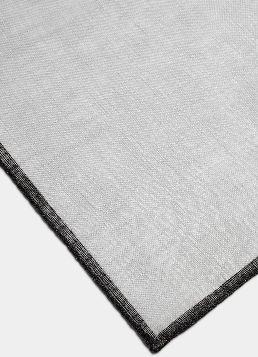 SUITSUPPLY Pure Linen by Fermo Fossati, Italy Light Grey Squares Pocket Square