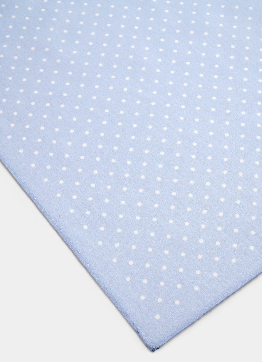 SUITSUPPLY Cotton Silk by Silk Pro, Italy Light Blue Dotted Pocket Square