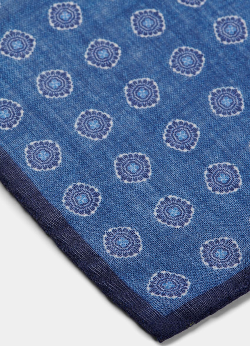SUITSUPPLY 意大利 Silk Pro 生产的羊毛、丝绸面料 藏青色图纹口袋巾