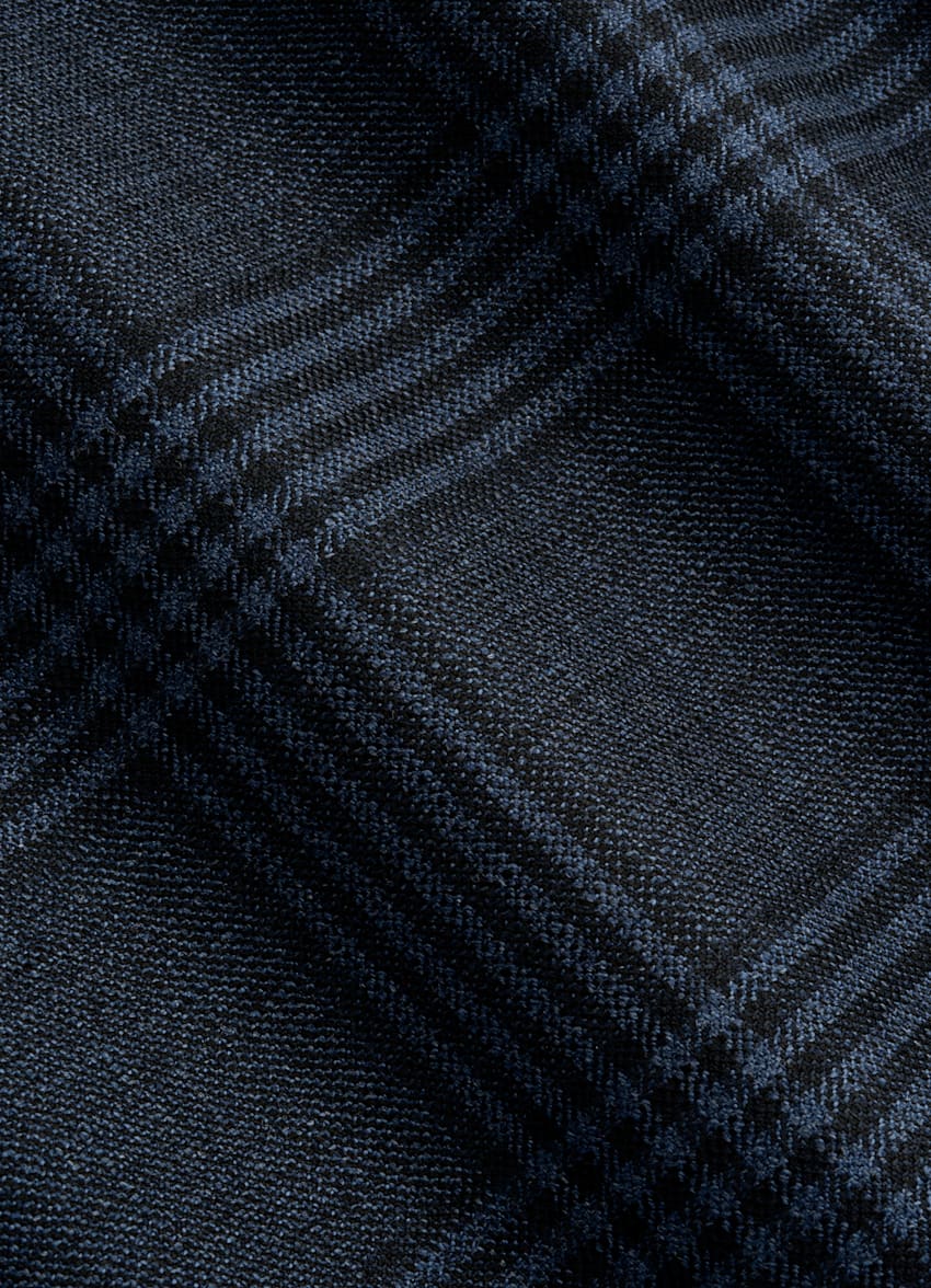 SUITSUPPLY All Season Pure Wool by Delfino, Italy Navy Checked Tailored Fit Havana Blazer