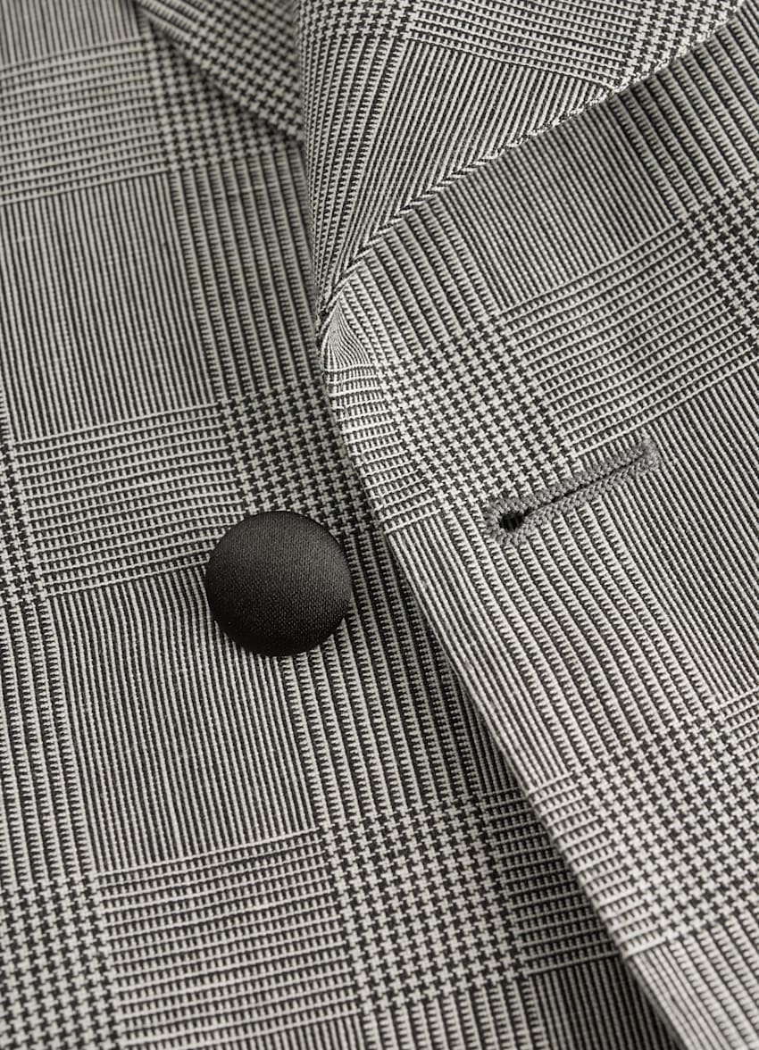Grey Check Washington Tuxedo Jacket | Wool Linen Double Breasted ...