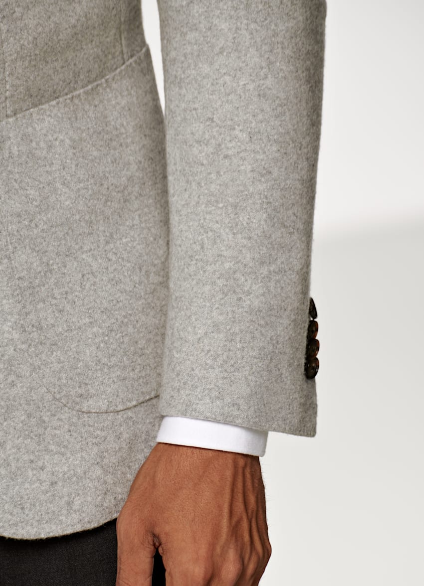 Light Grey Havana Jacket | Knitted Pure Cashmere Single Breasted ...