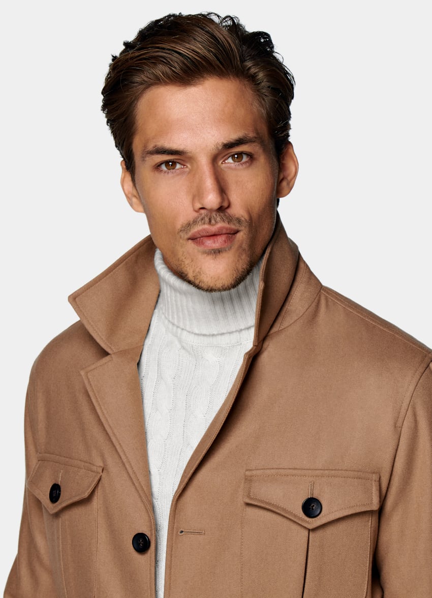 Light Brown Belted Safari Jacket | Wool 