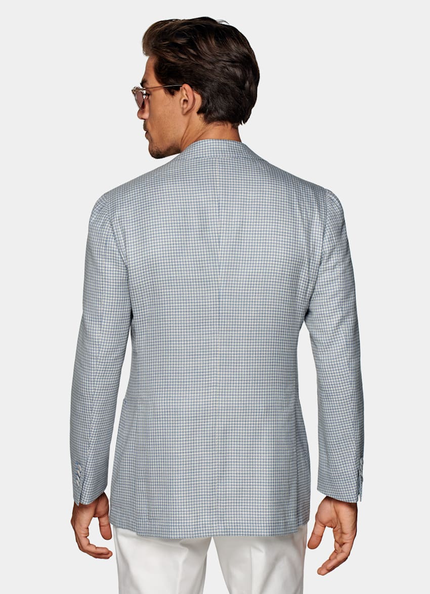 Light Blue Houndstooth Havana Blazer Wool Silk Linen Single Breasted SUITSUPPLY CN