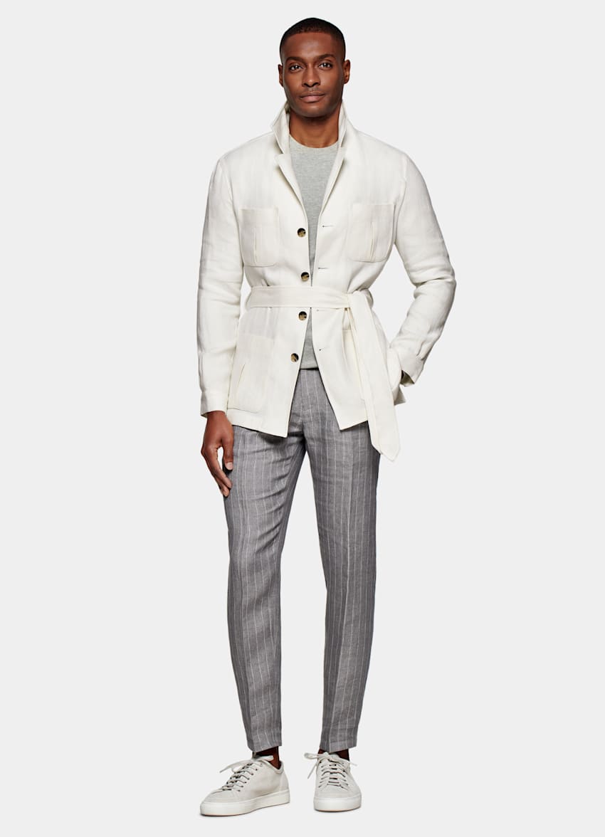 Off-White Belted Safari Jacket | Pure Linen Single Breasted ...
