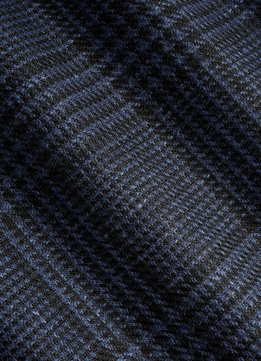SUITSUPPLY Wool Silk Linen by Drago, Italy Navy Checked Havana Blazer